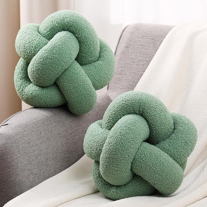 Beeveer 2 Pcs Knot Pillow Ball 12 Inch Soft Decorative Teddy Boucle Knot Throw Pillows for Home Bed Couch Living Room Decor (Green)