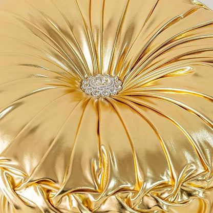 Round Throw Pillows, Soft Spandex Fabric Pumpkin Pleated Handmade Metallic Decorative Throw Pillows Floor Pillows Cushion for Sofa Couch Bedroom Living Room Chair, Rose Red ﻿