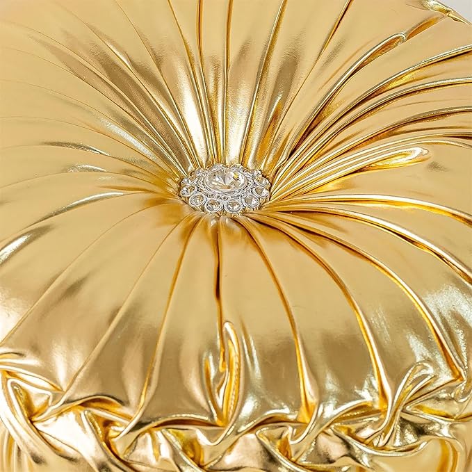 Round Throw Pillows, Soft Spandex Fabric Pumpkin Pleated Handmade Metallic Decorative Throw Pillows Floor Pillows Cushion for Sofa Couch Bedroom Living Room Chair, Pink