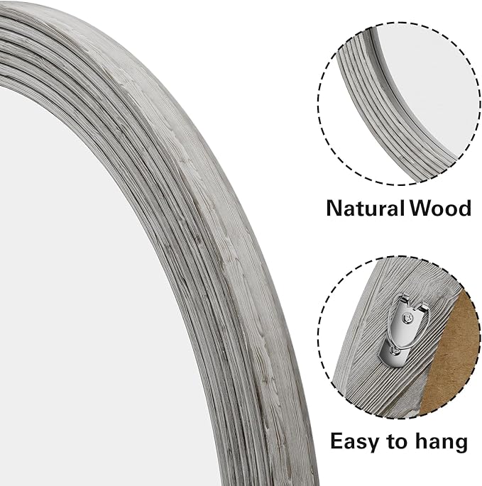 ULIKE Round Mirror for Bathroom 30x 30 Inch, Farmhouse Rustic Wood Frame Wall Mirror, White Vanity Circle Mirror for Bedroom Living Room Entryway Decor
