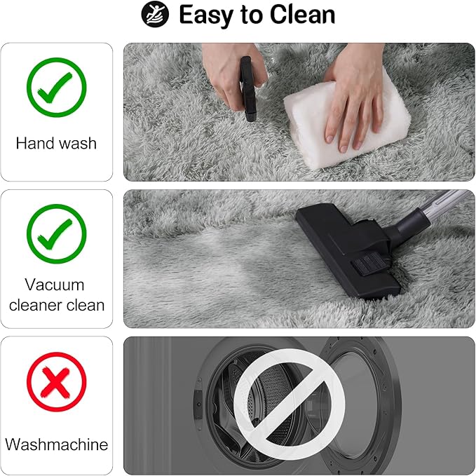 qulint Living Room Rug 8x10, Soft Fluffy Rug for Bedroom Shag Shaggy Large Carpet for Dorm, Fuzzy Plush Grey Carpet for Boys and Girls Kid Room Classroom Home Decor (8ft x 10ft, Tie-Dyed Gray)