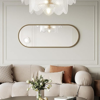 Champagne Bronze Bathroom Mirror with Beaded, 20"x53" Oval Full Length Mirror for Wall Decorated, Gold Vintage Beaded Mirrors with Brass Frame for Bedroom,Living Room,Hallway,Fireplace