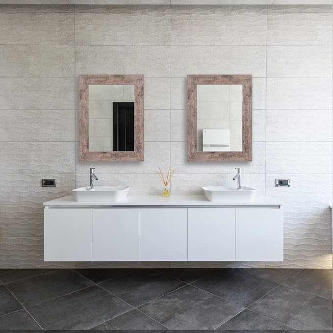 Syndra Wood Mirror with Frame, Rustic 24X32 Inch Wall Mounted Vanity Mirror with Large Wood Frame, Farmhouse Bathroom Mirror for Bedroom, Living Room, Entryway Wall Decor(Natural)