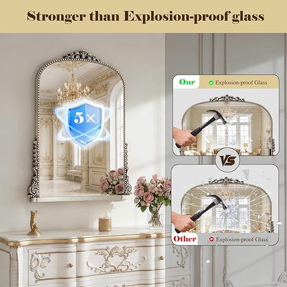 24x32 inch Vintage Silver Arched Bathroom Mirror - French Antique Mirror - Traditional Decorative Wall Mounted Arched Mirrors for Entryway/Fireplace/Bathroom/Hallway - Home Decor for Fashion