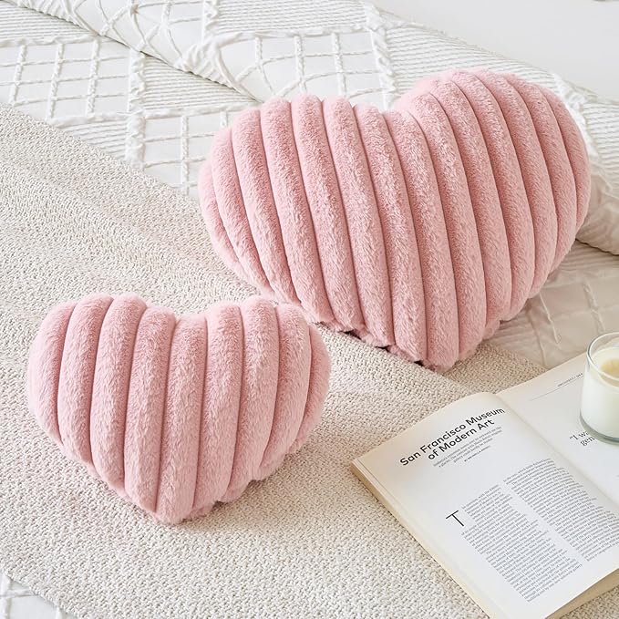 Heart Pillow, Heart Shaped Pillow with Soft Plush for Couch Bed, Decorative Throw Pillows for Bedroom Livingroom, Cozy Heart Pillows Home Decor Pillow Cushion (Grey Pink, Mini 12.9" x 9.8")