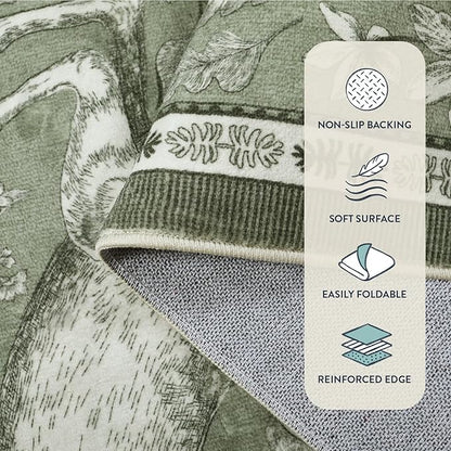 Lahome 8x10 Area Rug for Living Room, Dorval Washable Boho Deer Rug, Vintage Botanical Green Non Slip Low Pile Large Carpet for Bedroom Dining Room Office Nursery Farmhouse Decor
