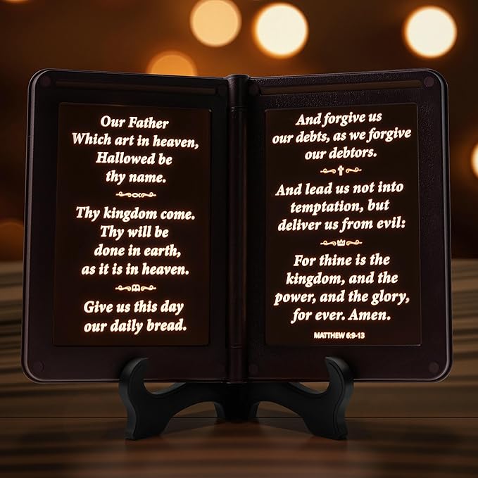 mamre Bible Verses Lamp, The New Testament Display Light - Thy Word is a lamp Unto My feet, and a Light Unto My Path. - Matthew 6:9-13 The Lord's Prayer, Gospel Gift, Bookshelf Lamp