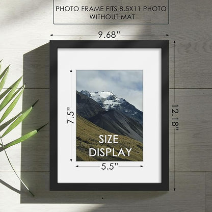 8.5x11 Picture Frame Sef of 10, Display Pictures 6x8 with Mat or 8.5 x 11 Without Mat, Photo Frame Collage for Wall Gallery Decor, Hanging or Tabletop Display, Black
