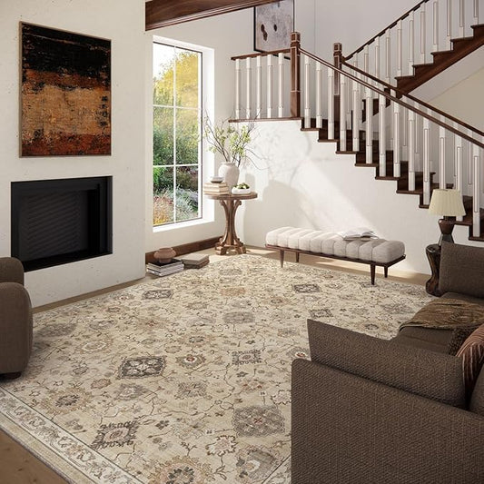 Machine Washable Rug for Living Room: 9x12 Area Rugs Boho Vintage Rug Stain Resistant Non Slip Low Pile Soft Lightweight Carpets for Bedroom Kitchen Dining Room Nursery Kids Room Farmhouse