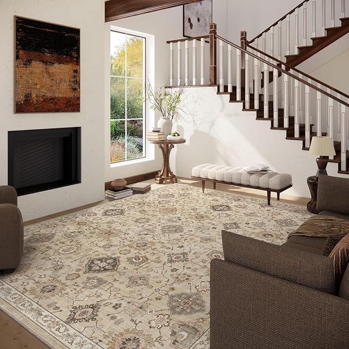 Machine Washable Rug for Living Room: 6x9 Area Rugs Boho Vintage Rug Stain Resistant Non Slip Low Pile Soft Lightweight Carpets for Bedroom Kitchen Dining Room Nursery Kids Room Farmhouse