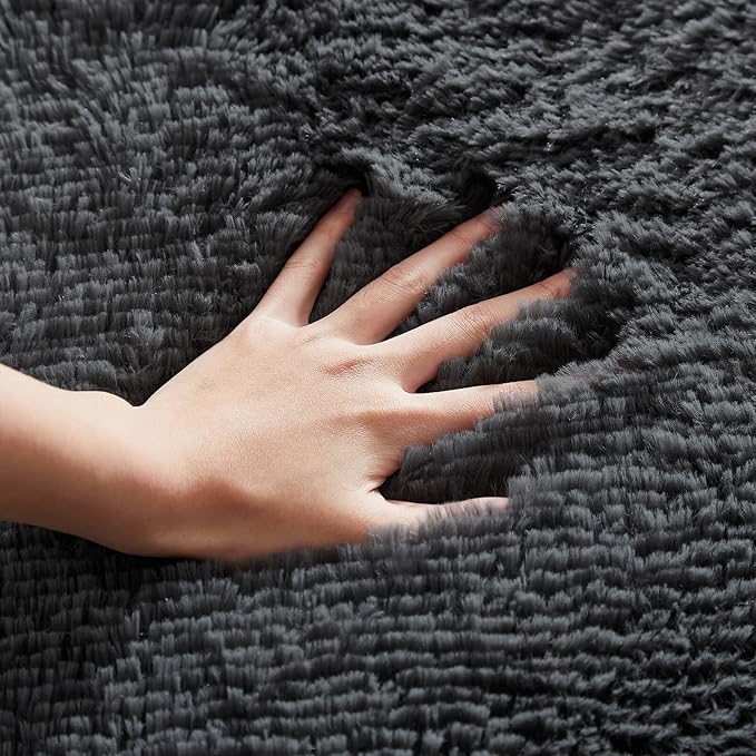 Floralux Bedroom Rugs 6x9, Dark Grey Shag Area Rug, Ultra Soft Fluffy Furry Carpet for Bedroom, Non-Slip Indoor Floor Carpets for Kids Boys Girls Dorm, Nursery, Home Decor Aesthetic