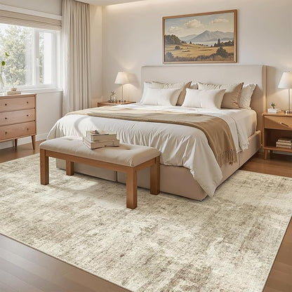Soalmost 5x8 Area Rugs Beige Gray Low Pile Indoor Washable Trendy Faded Style Rugs for Bedroom Living Room Dining Room Foldable Non-Slip Thin Print Home Office Mat