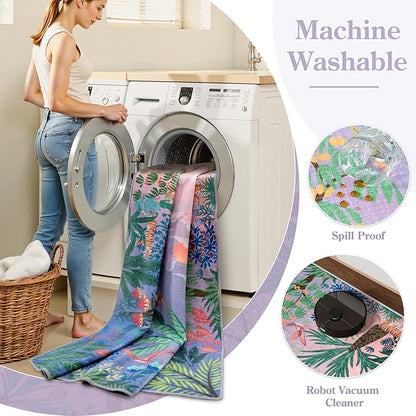 LIVEBOX Machine Washable Area Rugs 8x10 Lavender Girls Bedroom Rug, Soft Ultra-Thin Nursery Girl Carpet for Living Room, Jungle Purple Rugs for Girls Room, Lilac Rug for Nursery Room