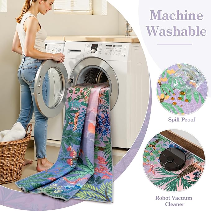LIVEBOX Washable 6x9 Rug for Living Room, Soft Jungle Animal Print Rugs for Bedroom Aesthetic, Non Slip Purple Boho Rug Botanical Kids Rugs for Bedroom Girls,Stain Resistant Kid Rug for Playroom