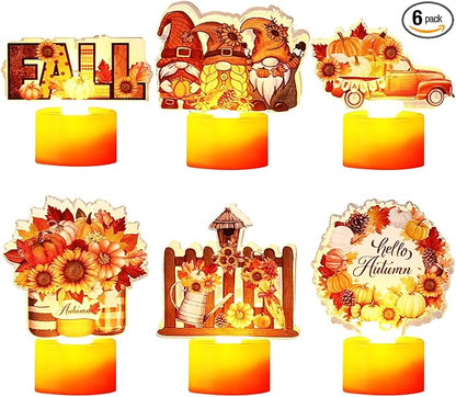 Tuanse 6 Pcs Hello Autumn Tea Lights Candles Fall Table Centerpieces for Dinner Fall LED Flameless Tealight Candles Thanksgiving Table Centerpieces for Home Office Kitchen Indoor Party Decor