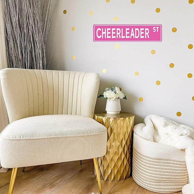 Pink "CHEERLEADER" Street Metal Tin Sign Aesthetic Cheerleading Dance Dancer Cheer Accessories for Girls Home Bedroom Dorm Room Wall 4 x 16 In