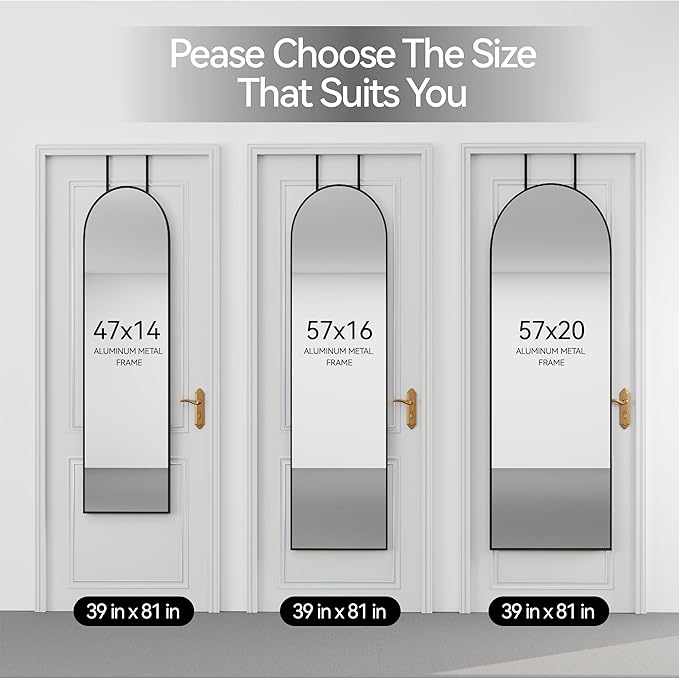 SCWF-GZ 57x20 Door Hanging Full Length Mirror, Floor (Height 5.7ft just Body in1.3ft) or Wall Mounted Metal Frame Arch Dressing Mirrors for Bedroom Bathroom Living Room 57 20 inch Black