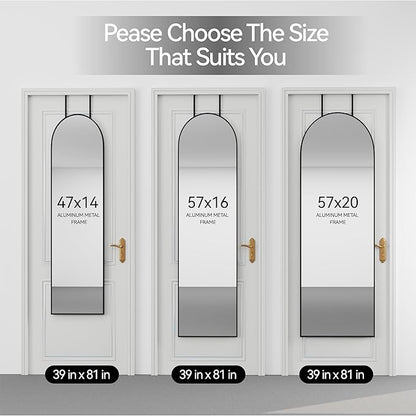 SCWF-GZ 57x20 Door Hanging Full Length Mirror, Floor (Height 5.7ft just Body in1.3ft) or Wall Mounted Metal Frame Arch Dressing Mirrors for Bedroom Bathroom Living Room 57 20 inch Black