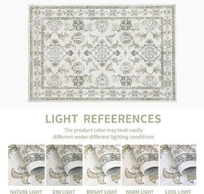 8x10 Washable Area Rugs Beige and Sage Green Vintage Boho Floral Farmhouse Rug for Living Room Bedroom, Non Slip Low Pile Carpet