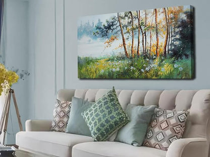 Ardemy Nature Canvas Wall Art Green Forest Pictures Wall Decor Living Room, Oversized Landscape Tree Textured Paintings Framed Artwork Bedroom Dining Room Kitchen Home Office, 58"x29"