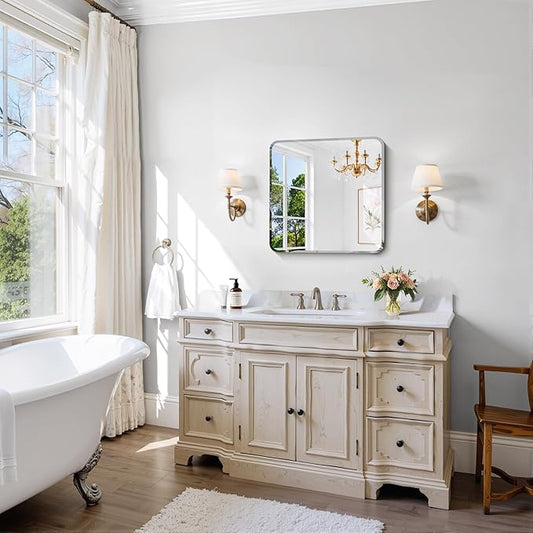 CILIBER Beveled Mirror, 18x18 Square Bathroom Mirror Rounded Corner, 3mm Tempered Glass, 18 inch Frameless Vanity Mirror with Beveled Edge for Bathroom, Bedroom, Living Room and Entryway