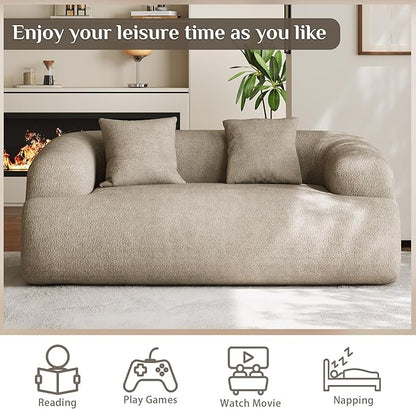 75" Boneless Cloud Loveseat, Modern Cute Curved Chenille Sofa, 2 Seater Compression Couch with 2 Pillows, No Assembly Required for Apartment Living Room, Light Brown