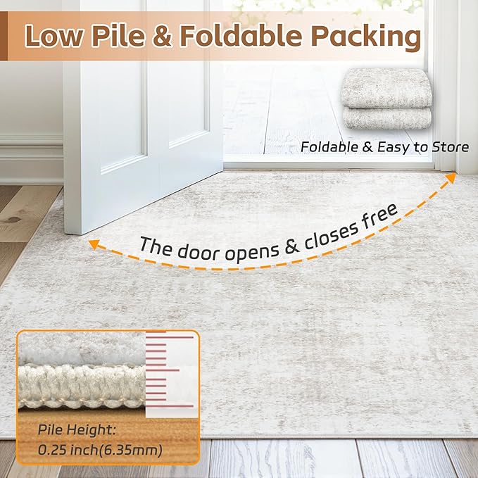 Area Rug 6x9 Living Room Rug Washable: No-Slip Abstract Soft Thin Large Light Brown Off-White Rugs, Indoor Floor Stain Resistant Modern Carpet for Bedroom Dining Room Farmhouse Nursery Home Office