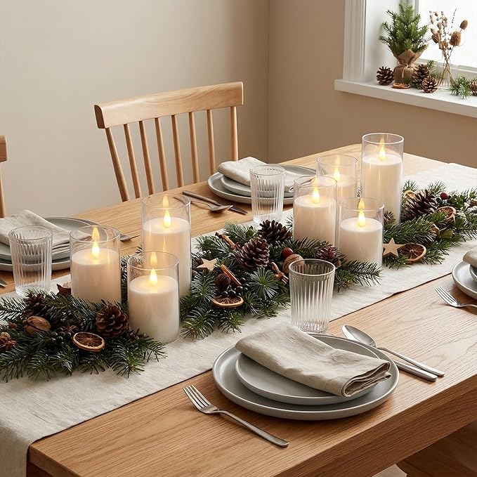 Amagic Led Flameless Candles with Remote and Timer,White Realistic Flickering Battery Operated Acrylic Pillar Fake Candles for Home Wedding Party Decor,Set of 9, D3×H4 4" 4" 5" 5" 5" 6" 6" 6"