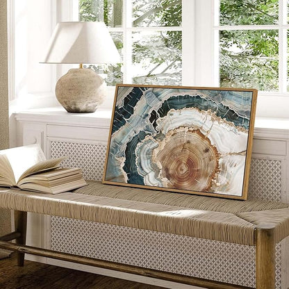 BingruiArt Framed Tree Ring Canvas Wall Art Abstract Wood Wall Decor Boho Modern Colorful Nature Painting Wood Stump Prints Pictures for Living Room Bedroom Bathroom Office 16"x24" Natural Framed(06)