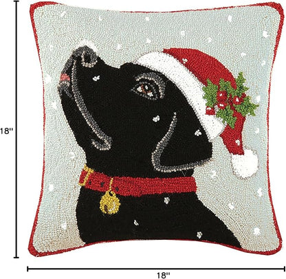 Peking Handicraft 31ML315C18SQ Labrador Hook Wool Throw Pillow, Black/Red