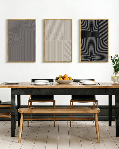 Drsoum Minimalist Abstract Wall Art Framed Modern Boho Neutral Line Wall Decor Mid Century Geometric Artwork Bedroom Living Room 16x24in Natural Framed