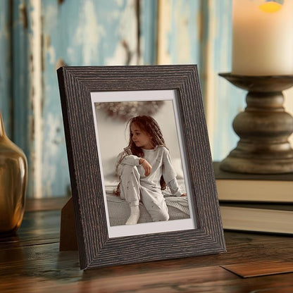 Momentworth 4x6 Picture Frame with Mat for 3.5x5, Distressed Black Wood Grain Gallery Wall Picture Frames for Tabletop or Wall Mounting(4 Pack, Black)