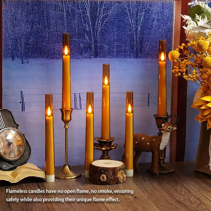Sasigeiaa Flameless Taper Candles with Remote and Timer - 6 Pack LED Candles, Battery Operated, for Home, Wedding, Party (Gold)