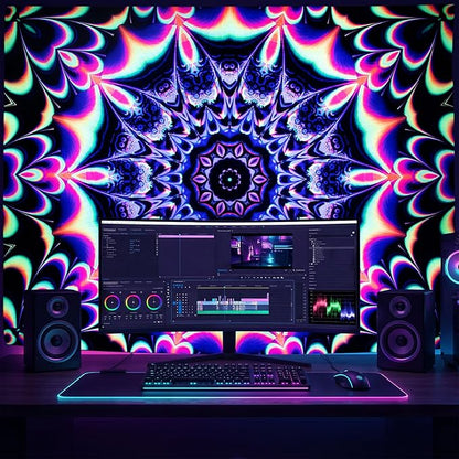PRRPRR Blacklight Mandala Tapestry for Bedroom, UV Reactive Trippy Wall Tapestry, Bohemian Aesthetic Wall Art Decor for Adults Teens (Mandala Red, 78"x59")