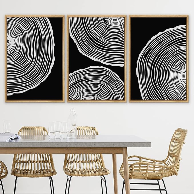SIGNLEADER Framed Canvas Print Wall Art Set Duotone Geometric Wood Ring Circle Collage Abstract Shapes Illustrations Modern Art Boho Decorative for Living Room, Bedroom, Office - 24"x36"x3 NATURAL