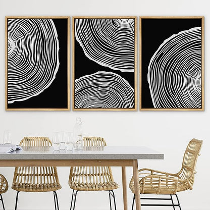 SIGNLEADER Framed Canvas Print Wall Art Set Duotone Geometric Wood Ring Circle Collage Abstract Shapes Illustrations Modern Art Boho Decorative for Living Room, Bedroom, Office - 24"x36"x3 NATURAL