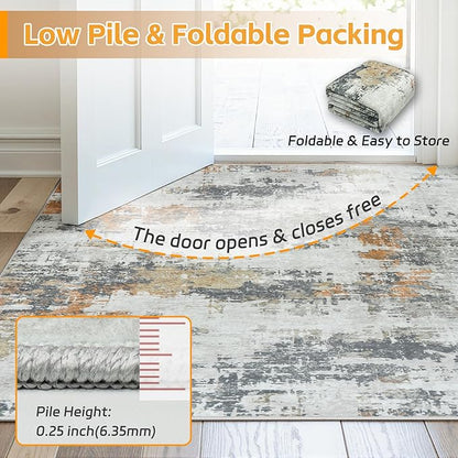 Area Rug 10x14 Living Room Rug Washable: No-Slip Abstract Soft Thin Large Grey Rugs, Indoor Floor Stain Resistant Modern Carpet for Bedroom Dining Room Farmhouse Nursery Home Office (Grey, 10'x14')