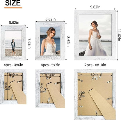 iRahmen Collage Picture Frames Set of 10, Wall Decor for Mounting or Tabletop Display, Family Photo Gallery Frame Set - Multi Sizes Including Two 8x10, Four 5x7, Four 4x6, HD Glass, Rustic Wood