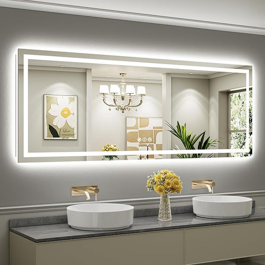 Briivue 84x32 Inch LED Bathroom Mirror with Lights, Backlit & Front Lit, Anti-Fog Lighted Bathroom Vanity Mirror for Wall, Memory Function, Dimmable, HD Tempered Glass, Shatter-Proof