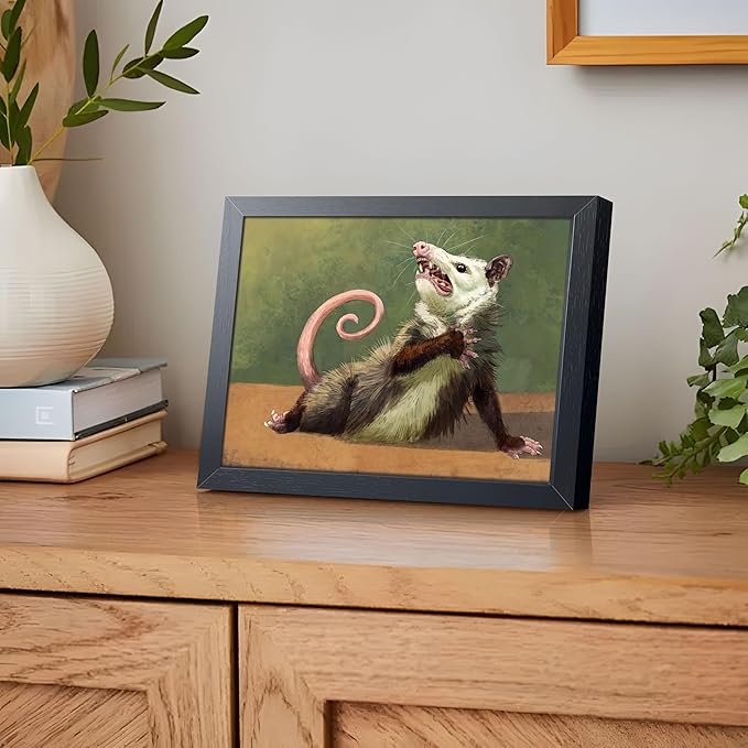 Funny Animals Opossum Wall Art, Whimsical Opossum Canvas Wall Decor Posters, Cute Possum Humor Animal Lovers Prints Painting for Living Room Bedroom Dorm Decor 8x10 Inch Framed
