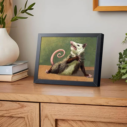 Funny Animals Opossum Wall Art, Whimsical Opossum Canvas Wall Decor Posters, Cute Possum Humor Animal Lovers Prints Painting for Living Room Bedroom Dorm Decor 8x10 Inch Framed