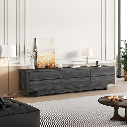 TV Stand for TVs Up to 90", 78" Entertainment Center with Storage, Modern TV Stand with Drawers & Power Outlets, Wooden Media Console Table for Living Room Bedroom, Grey