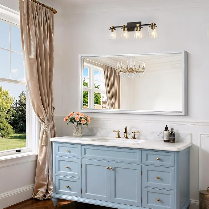 42x24 Silver Bathroom Mirror, Brushed Silver Rectangular Mirror for Wall, 0.6" Thickened Deep Frame Mirrors for Bathroom Sink, Shatterproof Tempered Glass, Antirust, Horizontally or Vertically
