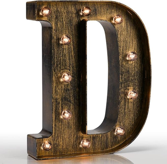 Pooqla Vintage Light Up Marquee Letters with Lights – Illuminated Industrial Style Lighted Alphabet Letter Signs - Coffee Bar Apartment Bedroom Wall Home Initials Decor A-Z