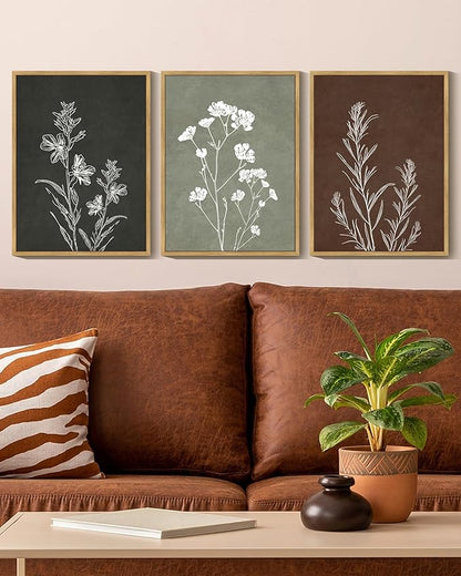 Drsoum Vintage Botanical Flower Boho Framed Wall Art Retro Floral Prints Wildflower Bohemain Neutral Rustic Artwork Kitchen Bedroom Ready to Hang 12x16in Natural Framed