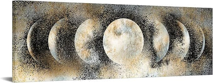 RnnJoile Moon Canvas Wall Art Decor Moon Phase Picture Posters Astrology Space Scene Painting Prints for Modern Home Office Decorations Vintage Framed Giclee Artwork Ready to Hang 16"x 48"