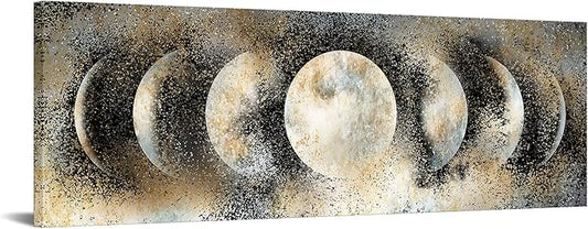 RnnJoile Moon Canvas Wall Art Decor Moon Phase Picture Posters Astrology Space Scene Painting Prints for Modern Home Office Decorations Vintage Framed Giclee Artwork Ready to Hang 16"x 48"