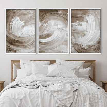 SIGNLEADER Framed Canvas Print Wall Art Set Warm Brown and White Swirl Abstract Illustrations Minimal Decorative Bohemian Nordic for Living Room, Bedroom, Office - 24"x36"x3 WHITE