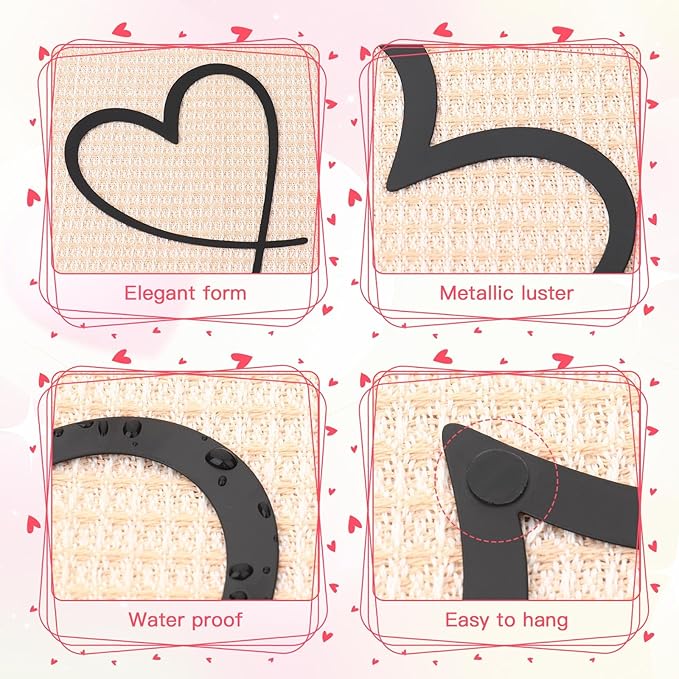 KOYILTD 4 Pcs Metal Heart Wall Art for Bedroom Modern Love Heart Wall Decor Metal Wall Decoration above Bed for Living Room Bathroom Office Wedding (Black, Classic)