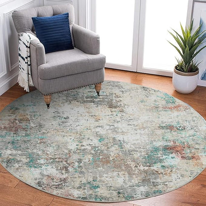 ROYHOME Modern Abstract 6x6 Round Area Rug Non Slip Non Shedding Rug Low Pile Stain Resistant for Bedroom Living Room Office Dining Room,Colorful